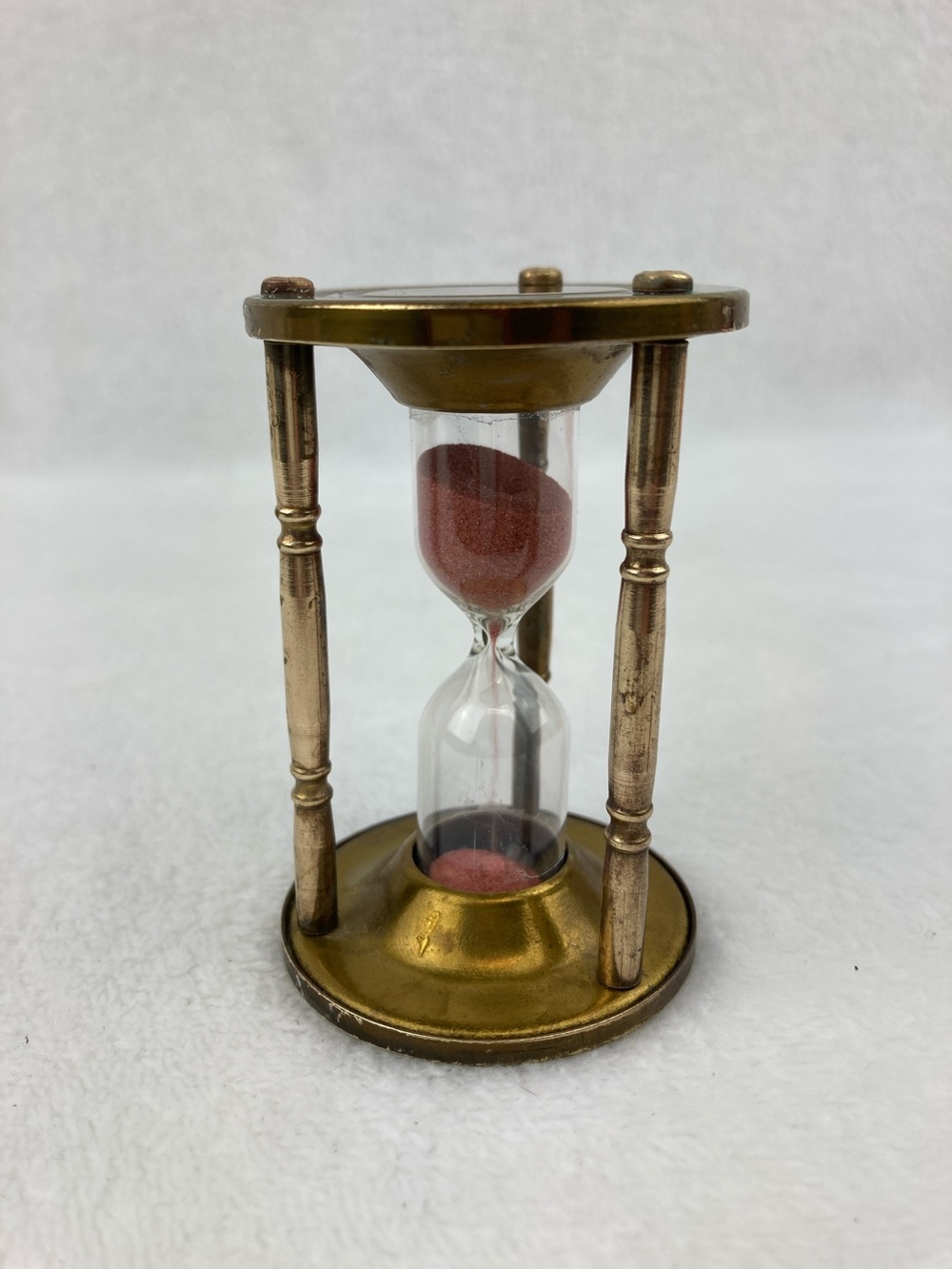 VTG Brass & Pink Sand Captains Minute Hourglass Timer 3” England